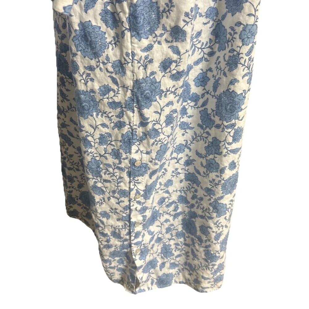 J. Jill Linen Blend Blue White Maxi Floral Shirt Dress Button Down Pocket Sz L - Picture 10 of 12